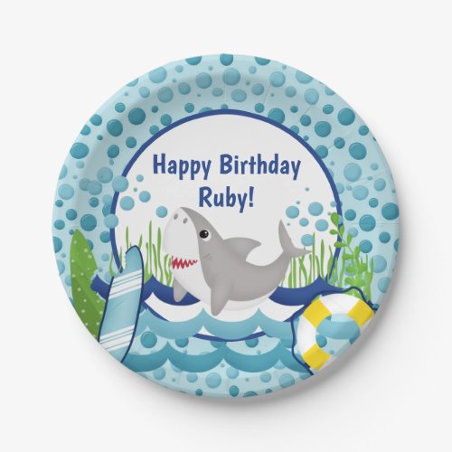 Cute Shark Ocean Happy Birthday Paper Plates