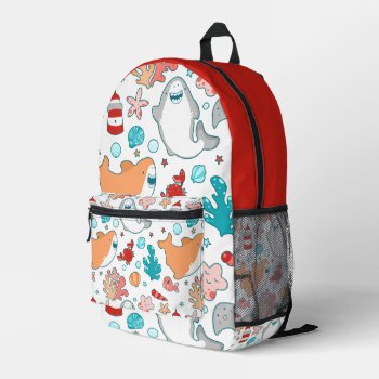 Cute Shark Pattern Printed Backpack by Ricaso_Graphics at Zazzle
