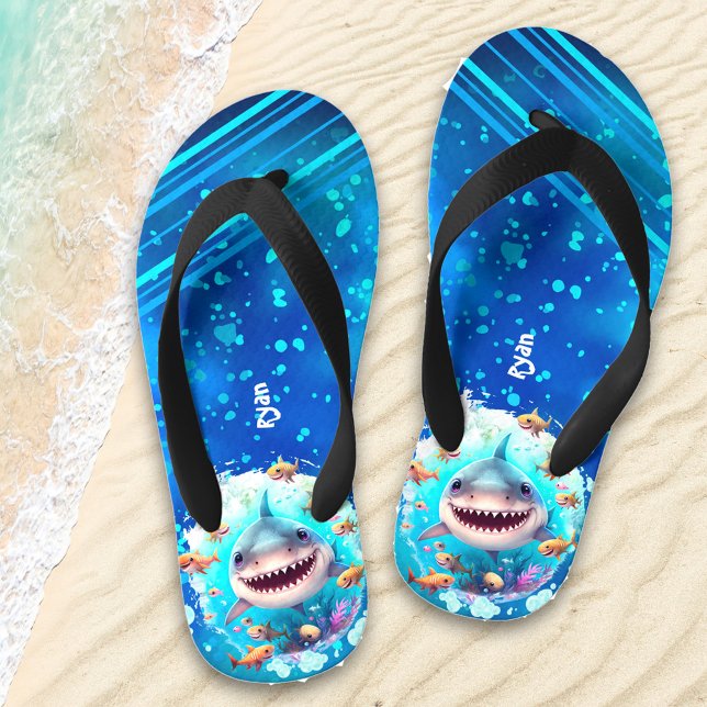 Cute Shark Personalized Boys' Kid's Flip Flops (Creator Uploaded)