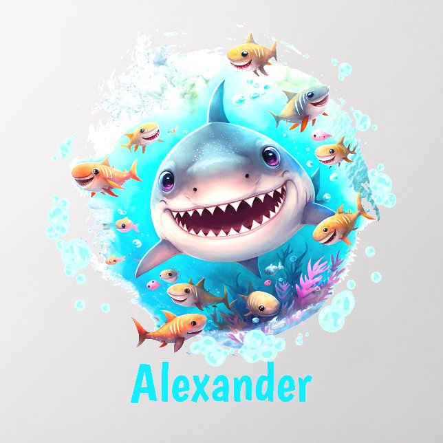 Cute Shark Personalized Kids Room Wall Decal (Insitu 2)