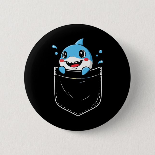 Cute Shark Pocket Meme Funny  Button (Front)