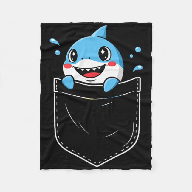 Cute Shark Pocket Meme Funny  Fleece Blanket (Front)
