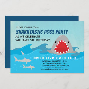 Cute Shark Pool Party Boys Birthday Party Invitation