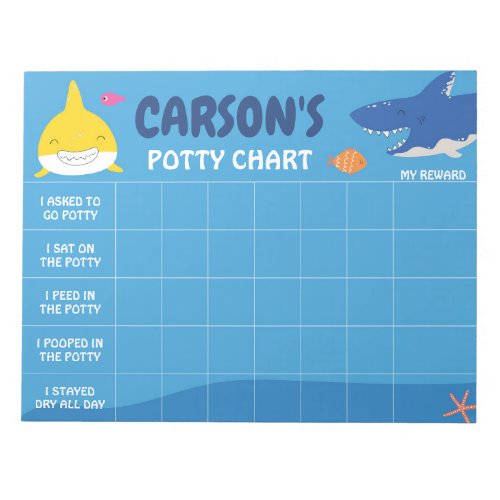 Cute Shark Potty Chart Personalized Name  Tasks Notepad
