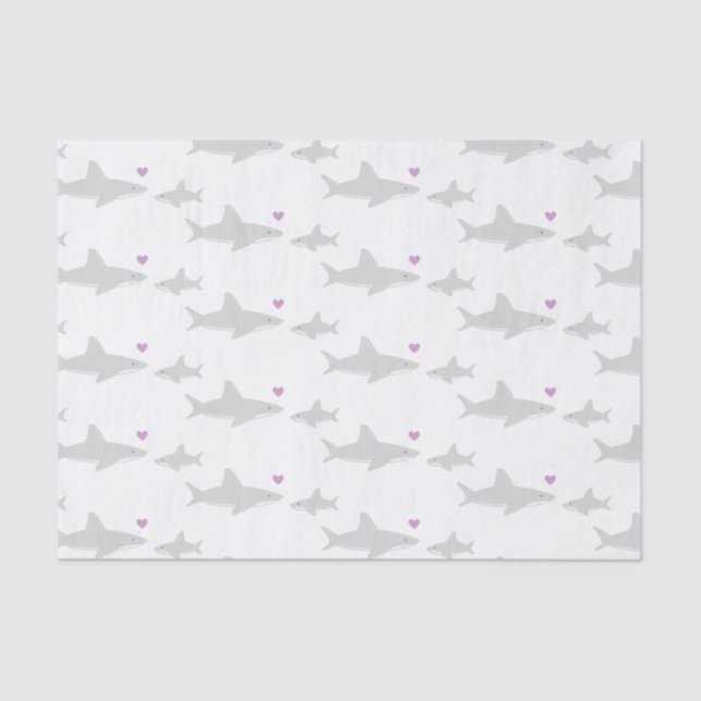 Cute Shark Purple Heart | Baby Shower Tissue Paper (Front)