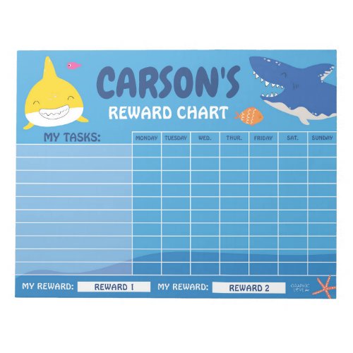 Cute Shark Reward Chart Personalized Name  Tasks Notepad