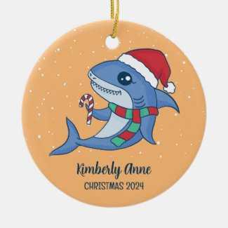 Cute Shark Santa Christmas Snowy Winter Holiday