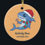 Cute Shark Santa Christmas Snowy Winter Holiday Ceramic Ornament<br><div class="desc">Cute cartoon animal ornament for kids and children. Perfect for first Christmas celebration with family. You can customize the text for any occasion.</div>