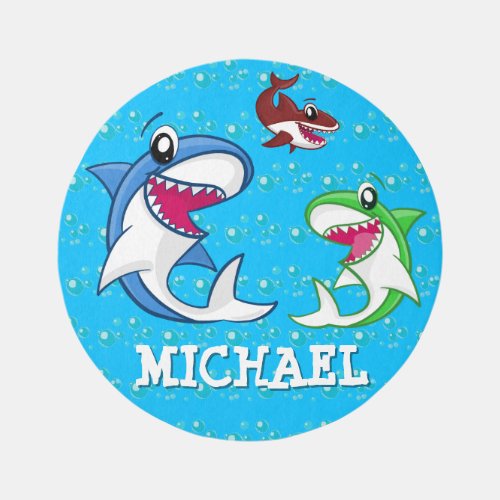 Cute Shark Sea Life Ocean Customizable Name Kids Rug