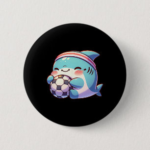 Cute Shark Soccer Player Kawaii Footbyll Athlete Button