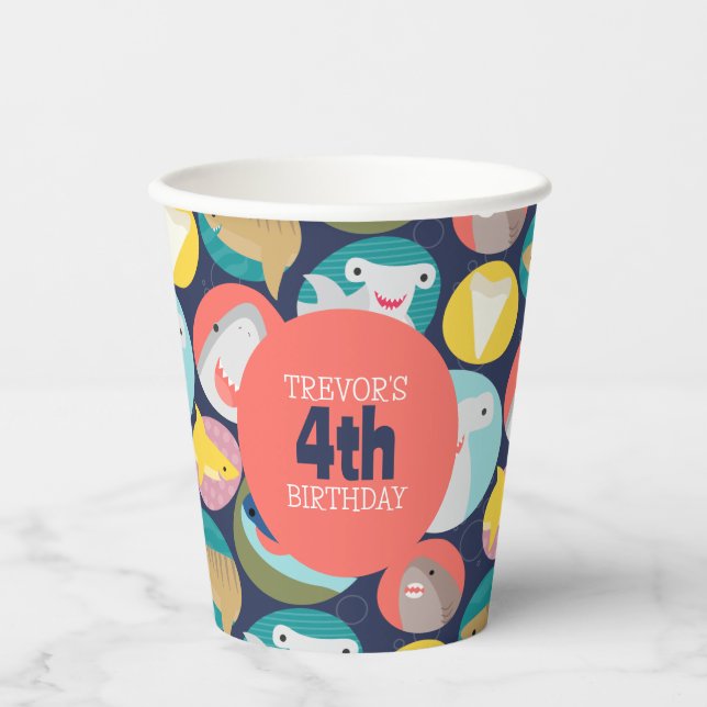 Cute Shark Species Birthday Paper Cups (Front)