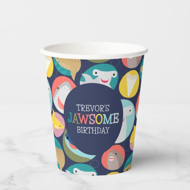 Cute Shark Species Birthday Paper Cups (Front)