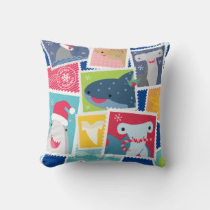 Cute Shark Species Christmas Throw Pillow