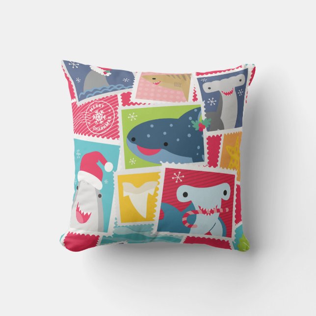 Cute Shark Species Christmas Throw Pillow (Front)