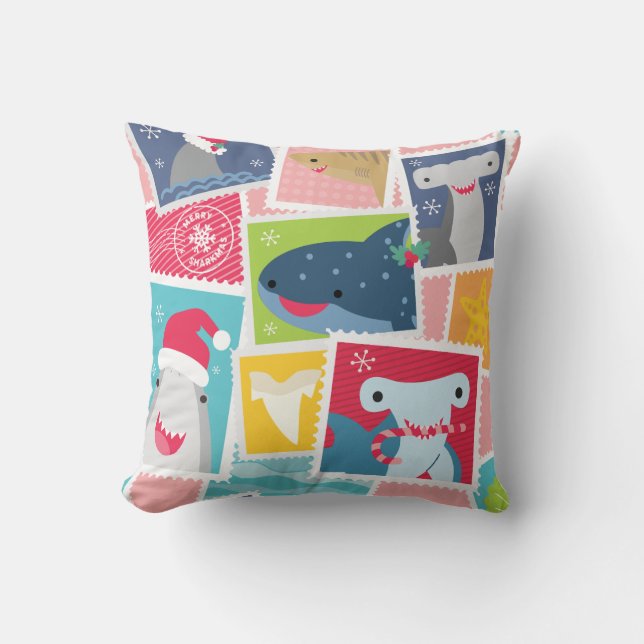 Cute Shark Species Christmas Throw Pillow (Front)