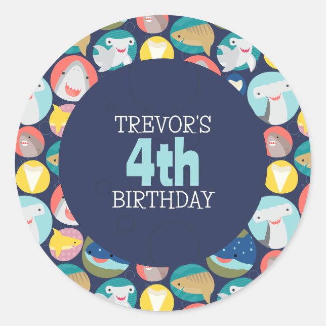 Cute Shark Species Classic Round Sticker (Front)