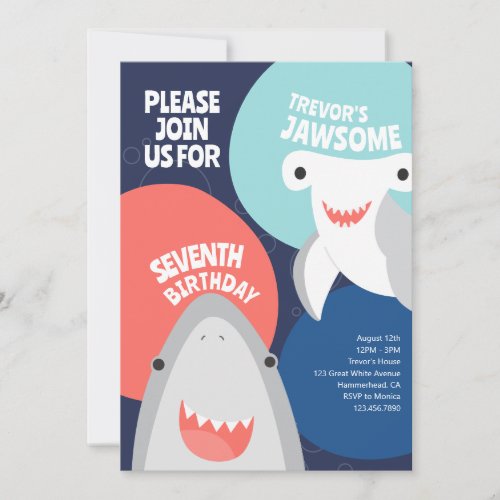 Cute Shark Species Kids Birthday Invitation