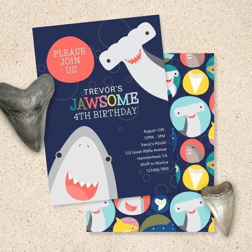 Cute Shark Species Kids Birthday Invitation