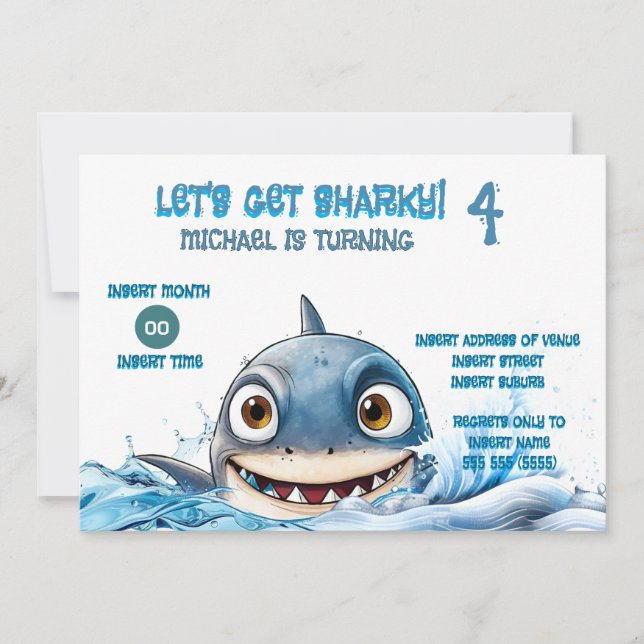 Cute Shark Splash Kids Birthday Invitation (Front)