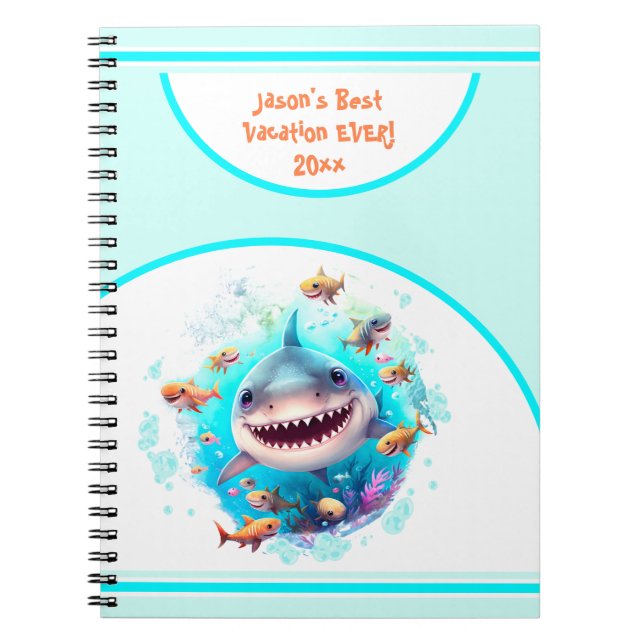 Cute Shark Summer Vacation Name Journal Notebook (Front)