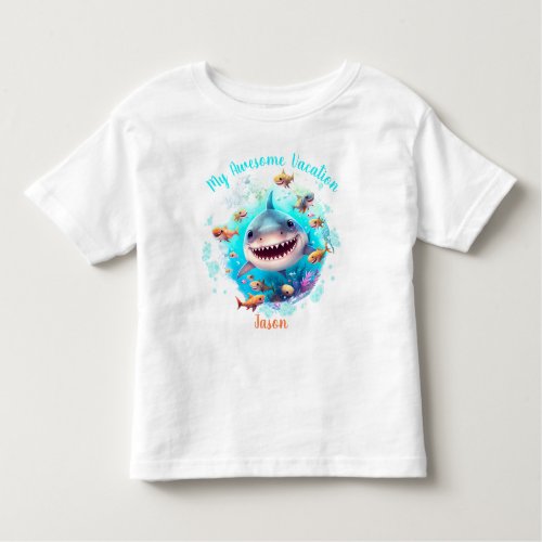 Cute Shark Summer Vacation Personalized Boy  Toddler T_shirt