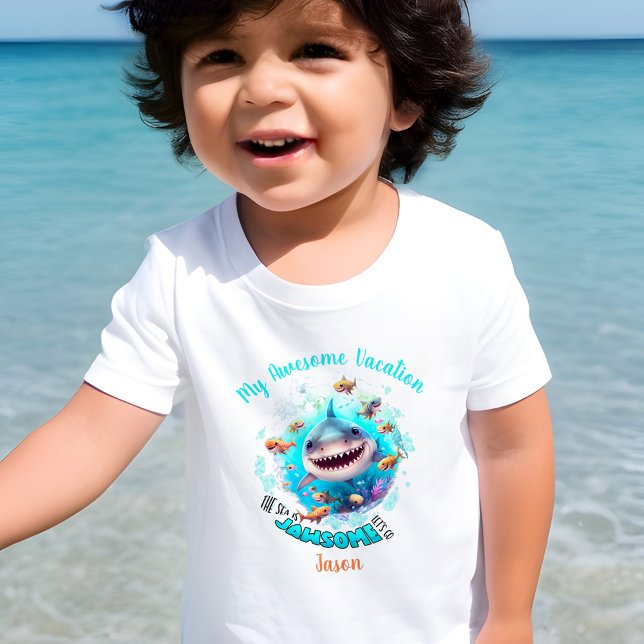 Cute Shark Summer Vacation Personalized Boy  Toddler T-shirt (Creator Uploaded)