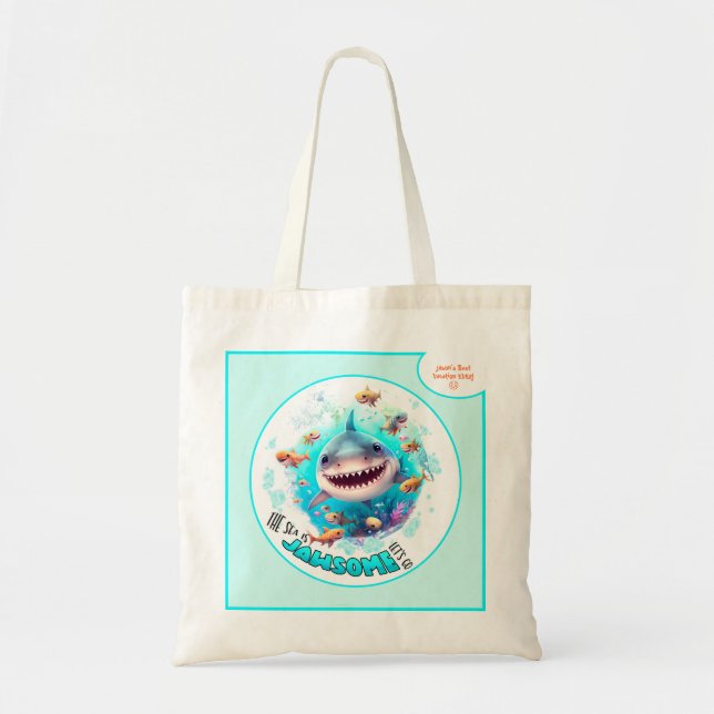 Cute Shark Summer Vacation Personalized Boy Tote Bag (Front)