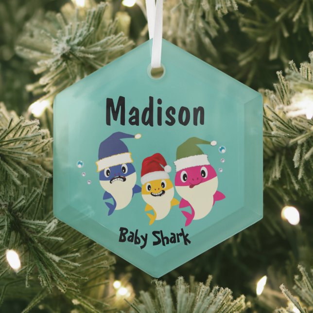 Cute Shark 🦈 Super Ocean Christmas Kids Festive  Glass Ornament (Insitu)