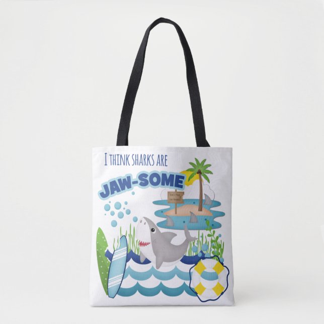 Cute Shark Surfboard Island Beach Tote Bag (Front)