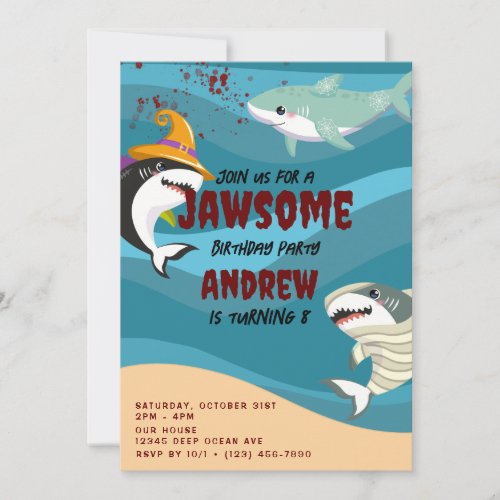Cute Shark Themed Ocean Halloween Costume Birthday Invitation