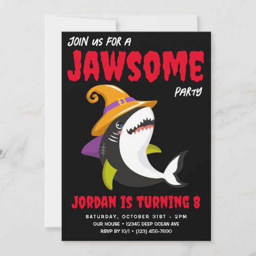 Cute Shark Themed Ocean Halloween Costume Birthday Invitation