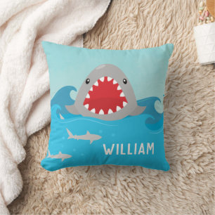Cute Shark Water Waves Kids Throw Pillow