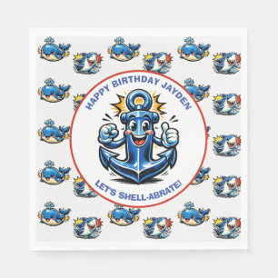 Cute Shark, Whale and Anchor Boy's Birthday Napkins