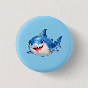 Cute Shark with Big Eyes Happy Ocean Animal Illust Button