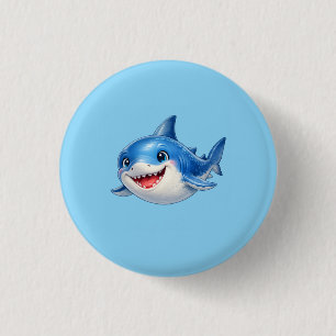 Cute Shark with Big Eyes Happy Ocean Animal Illust Button