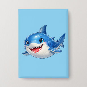 Cute Shark with Big Eyes Happy Ocean Animal Illust Button