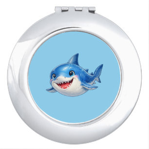 Cute Shark with Big Eyes Happy Ocean Animal Illust Compact Mirror