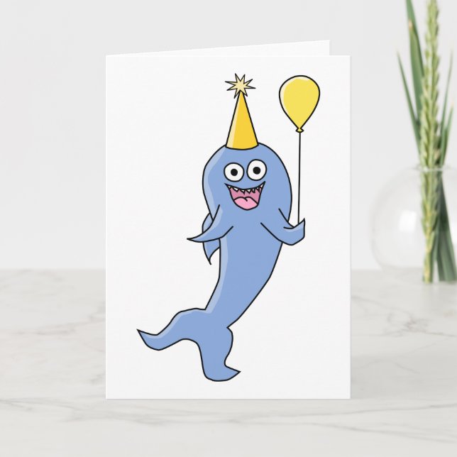Cute Shark with Birthday Balloon. Card (Front)