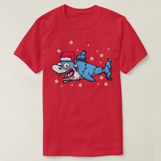 Cute Shark Xmas Lights Santa Shark Christmas  T-Shirt (Design Front)