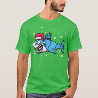 Cute Shark Xmas Lights Santa Shark Christmas T-Shirt