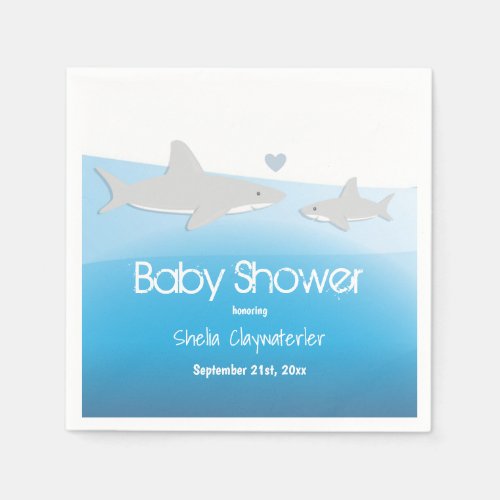 Cute Sharks and Ocean  Baby Shower Paper Napkins