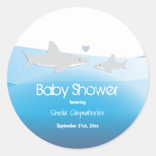Cute Sharks and Ocean  Baby Shower Sticker