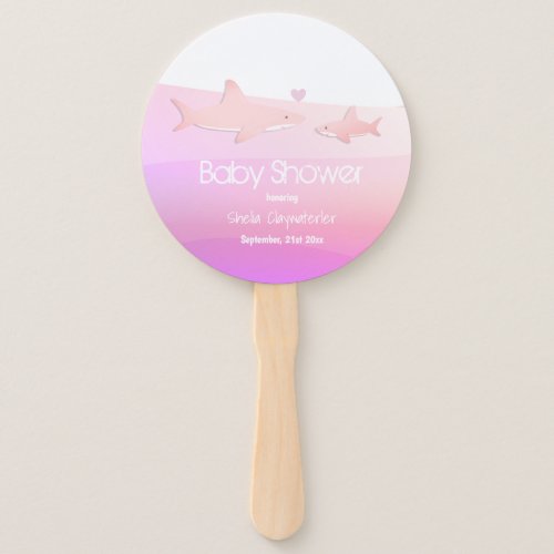 Cute Sharks and Ocean Pink  Baby Shower Hand Fan