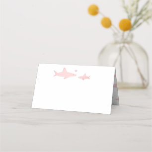 Cute Sharks and Ocean Pink White Baby Shower Place Card