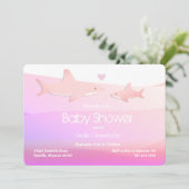 Cute Sharks and Ocean Pink White Invitation (Standing Front)