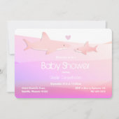 Cute Sharks and Ocean Pink White Invitation (Front)