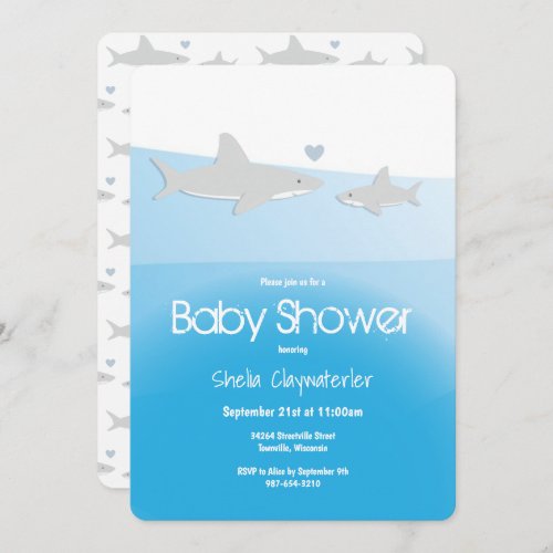 Cute Sharks and Ocean Vertical Baby Shower Invitation