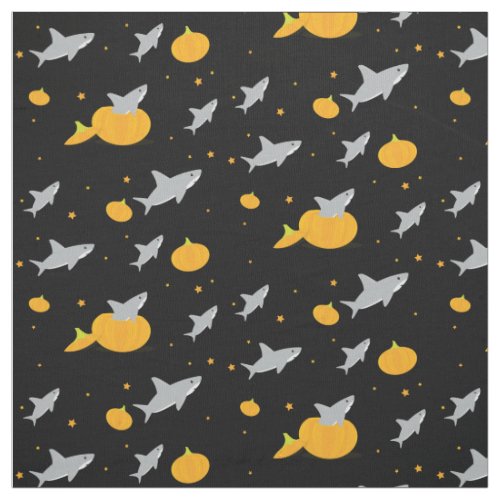 Cute Sharks Gray Black Orange Pumpkins Halloween Fabric