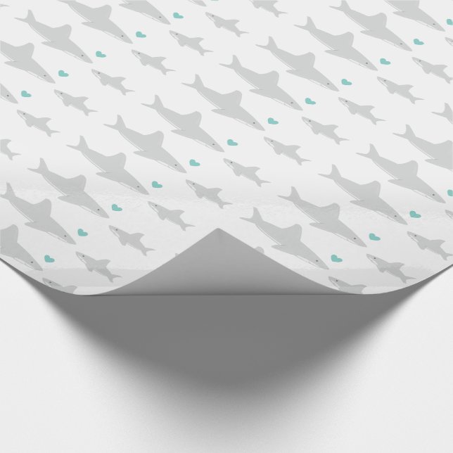 Cute Sharks Heart Green White Baby Shower Wrapping Paper (Corner)