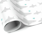 Cute Sharks Heart Green White Baby Shower Wrapping Paper (Roll Corner)